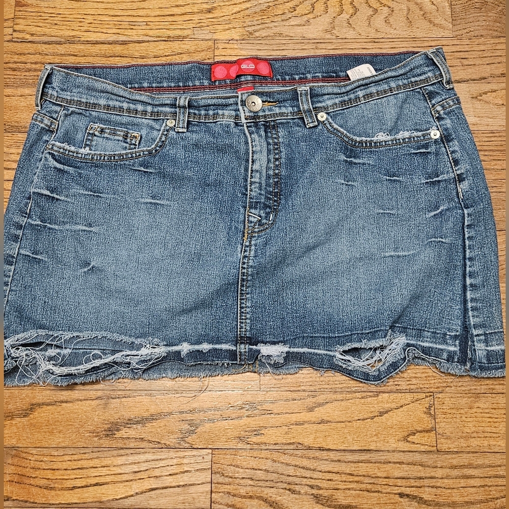 Distressed denim skirt